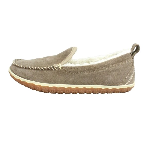 LL Bean Cement Suede Fleece Lined Mountain Moccasin Slippers Size 9 M - Picture 1 of 9